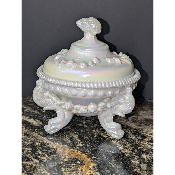 Westmoreland Art Glass Sea Shell Candy Dish With Dolphin Feet In Milk Glass - Picture 1 of 5
